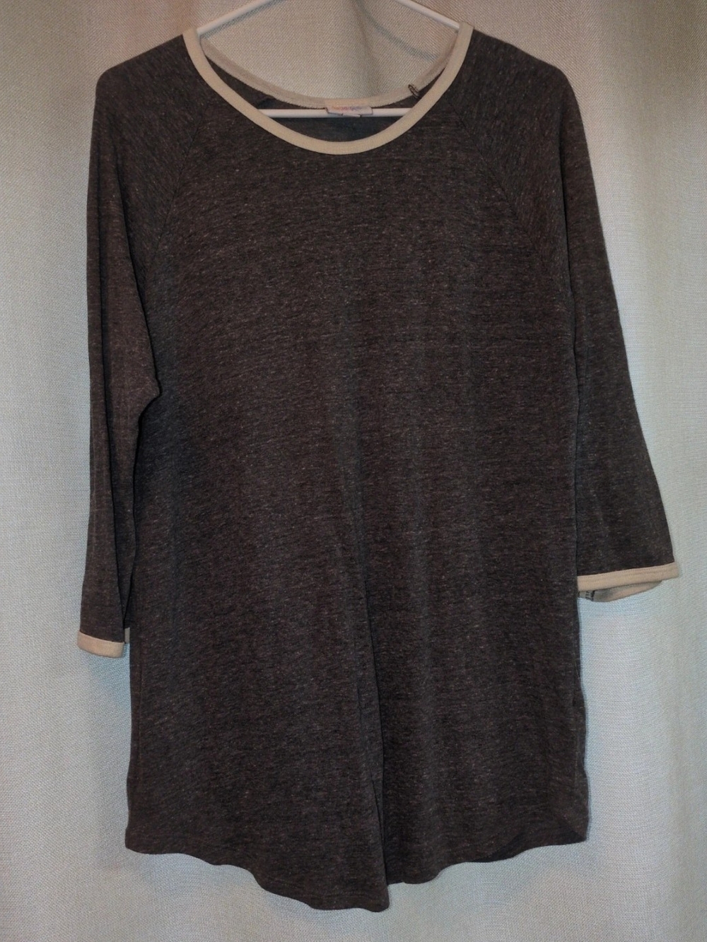 LuLaRoe Dark Gray Long-Sleeve Crewneck with Cream Trim